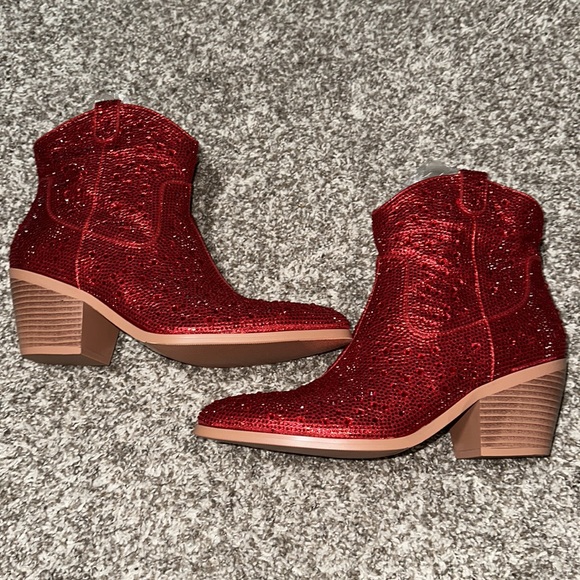Red Rhinestone Booties - Picture 5 of 5